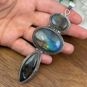 Big Southwest Labradorite Pendant Necklace Unique New Sterling Silver 925 Filled
